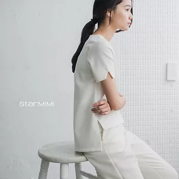 【StarMIMI】前短後長袖開岔上衣*M白