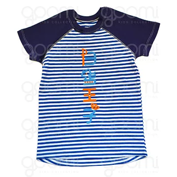 GOOMI台灣第一文創童裝【白馬王子】拉格蘭/條紋短袖T-Shirt~1-2Y藍+橘植絨