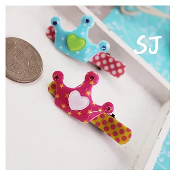 敲可愛皇冠點點壓夾-藍、粉紅各1