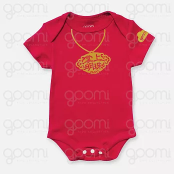 GOOMI台灣第一文創童裝【掌上明珠】短袖暗紅色包屁衣~0-6M金色膠印