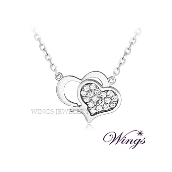 Wings 雙心奇緣 閃耀進口方晶鋯石美鑽 精鍍白K金項鍊