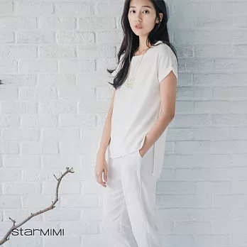 【StarMIMI】袖反摺前短後長圓領上衣*M白