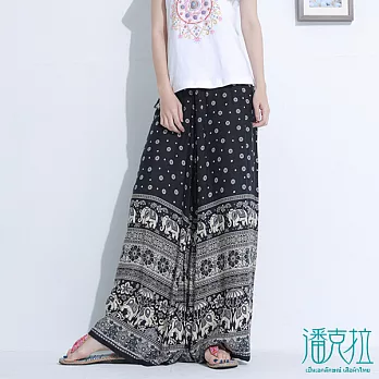 【潘克拉】腰頭編織大象寬口褲-FREEFREE黑