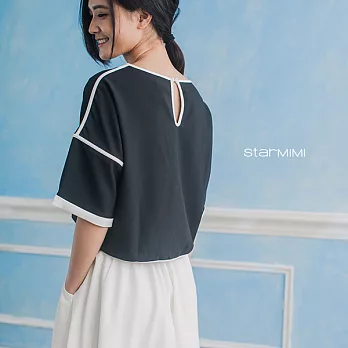 【StarMIMI】滾邊配色短版上衣*FREE黑