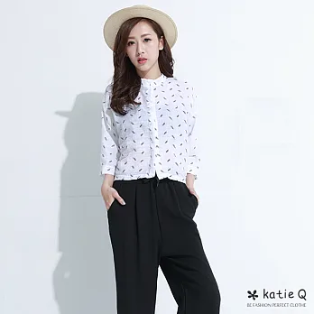 【KatieQ】文藝風花草短版襯衫(2色)-FREEFREE樹葉