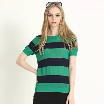 【oeillet】涼爽配色寬條圓領針織衫M綠色