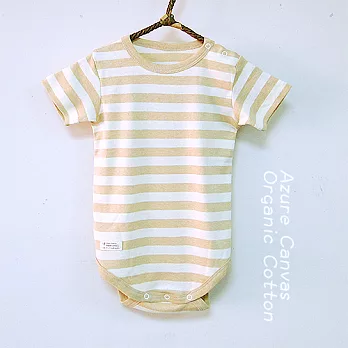 【Azure Canvas藍天畫布】100%有機棉 (天然彩棉)嬰幼兒寬條紋短袖連身衣-褐條紋70褐條紋