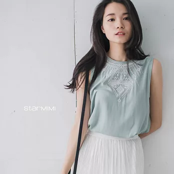 【StarMIMI】民俗繡花後開釦背心*S灰綠