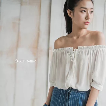 【StarMIMI】荷葉抽繩五分袖上衣*M白