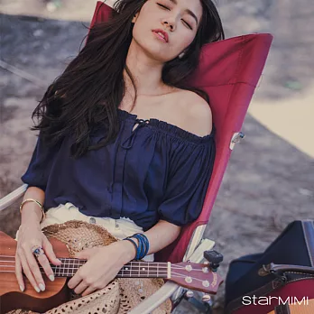 【StarMIMI】荷葉抽繩五分袖上衣*M深藍