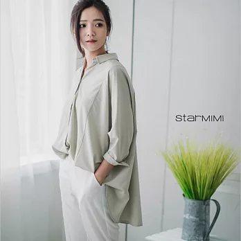【StarMIMI】雙層領設計飛鼠袖襯衫＊FREE灰綠