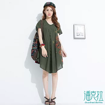 【潘克拉】排扣手刷洋裝(2色)-FREEFREE綠