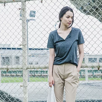 【StarMIMI】小翻V領竹節細紋短袖T恤*FREE墨色