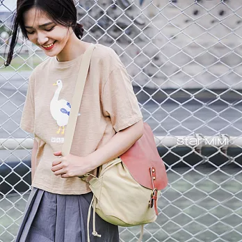 【StarMIMI】鵝鵝WALK圖案竹節棉T*FREE卡其色