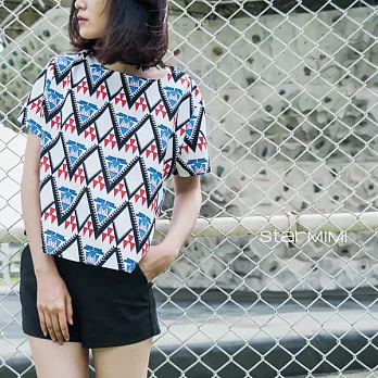 【StarMIMI】幾何印花滑面上衣*M幾何