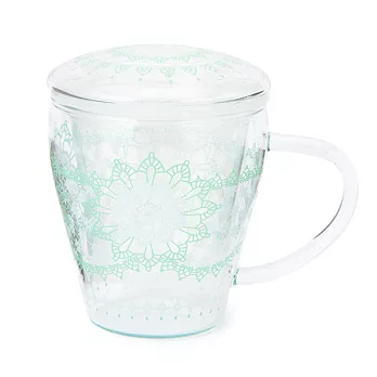 【Afternoon Tea】蕾絲雕花耐熱玻璃馬克杯（藍色）