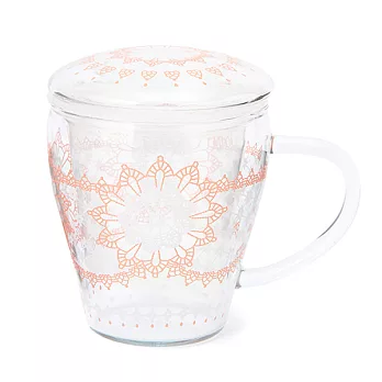 【Afternoon Tea】蕾絲雕花耐熱玻璃馬克杯(粉紅色)