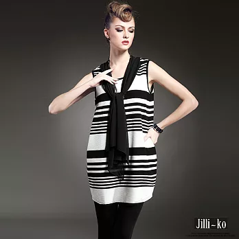 【JILLI-KO歐美設計】繽紛多變橫條針織背心洋裝(黑)-FREEFREE黑