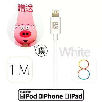 FUNDIGITAL Apple 原廠授權 認證傳輸 充電線 MFI 8Pin Lighting cable 1M 內贈可愛造型捲線器白色