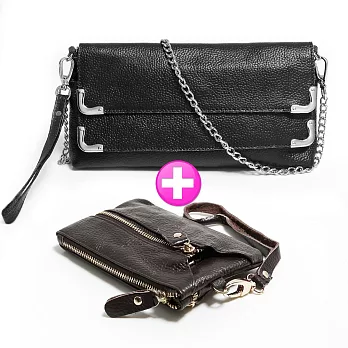 CHENSON 真皮包夾最強企畫 包夾二件組(黑)(LAL123007-3+00158-D)