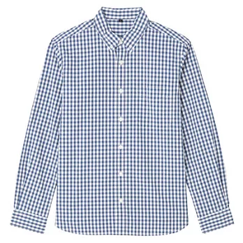 [MUJI 無印良品]男有機棉細格紋扣領襯衫M煙燻藍