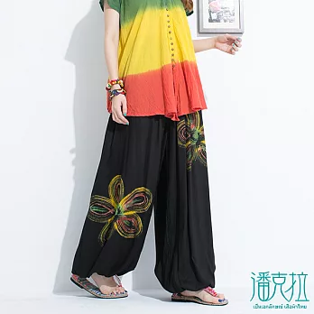 【潘克拉】手刷花朵燈籠褲(2色)-FREEFREE黑