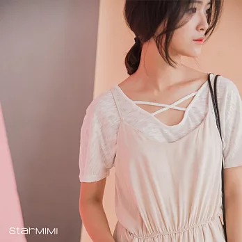 【StarMIMI】領前交錯線棉T*FREE白