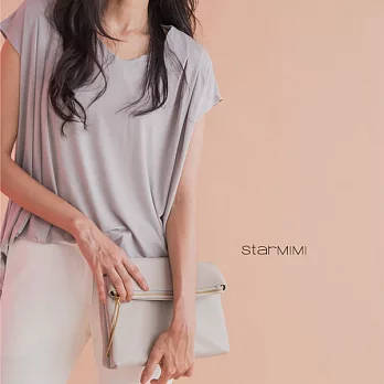 【StarMIMI】肩打摺柔料滑面長版上衣*FREE淺灰