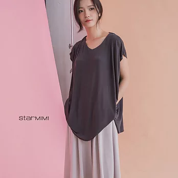 【StarMIMI】肩打摺柔料滑面長版上衣*FREE深灰
