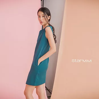 【StarMIMI】胸前微V領挺料洋裝＊S藍綠
