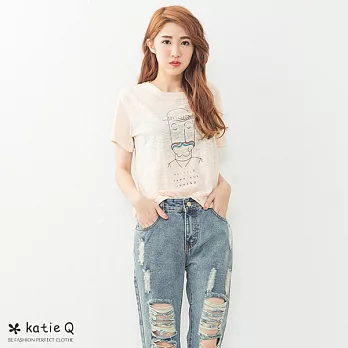 【KatieQ】彩色鬍子印花T(3色)-FREEFREE粉