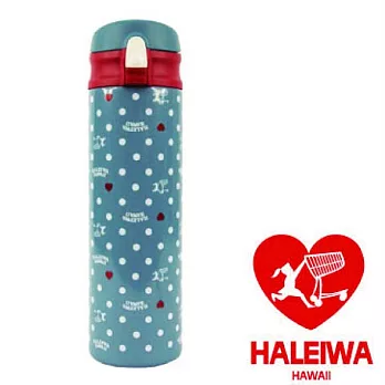 日本【HALEIWA】點點不銹鋼彈蓋式保溫瓶-(淡藍色)