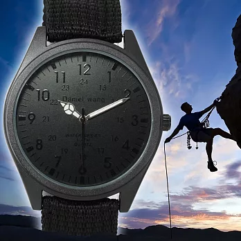 【Daniel Wang】9577軍用風格 時尚率性帆布錶-黑框黑色帆布/黑面黑字