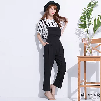 【KatieQ】中性風吊帶工作褲(2色)-FREEFREE黑
