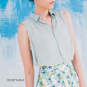 【StarMIMI】側開衩透膚襯衫背心*FREE果綠