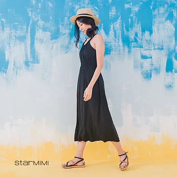 【StarMIMI】領編織棉質感長洋裝*FREE黑