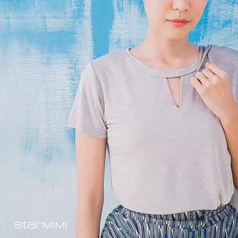 【StarMIMI】領V型縷空柔軟棉T*FREE灰色