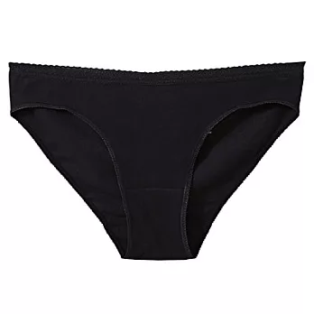[MUJI 無印良品]女有機棉混彈性無側縫附蕾絲低腰短版內褲S黑色