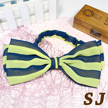 【SJ】吸睛條紋大蝶結鬆緊髮帶清新綠