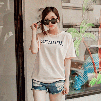 【韓國連線】。韓國 SCHOOL毛巾布T恤 粉系