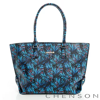 CHENSON 時尚棕欖葉潮流托特肩背包 藍(CG69999-9)