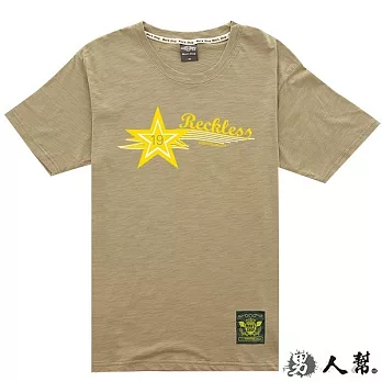 【男人幫】T1209*竹節布短袖T恤【19號星星RECKLESS竹節布短袖T恤】M淺咖