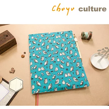 珠友 雜誌適用可調式棉麻布書衣/書皮/手帳衣A湖邊貓頭鷹