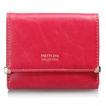 A+ accessories 復古感甜美三折拉鍊短夾 (共8色可選)玫紅色