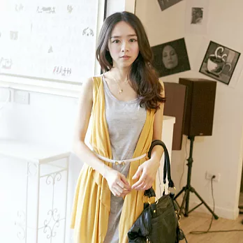 【韓國連線】。配色假兩件式上衣洋裝 黃