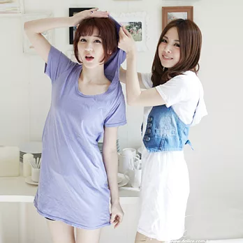 【韓國連線】。水洗感口袋連帽長版T恤 紫系