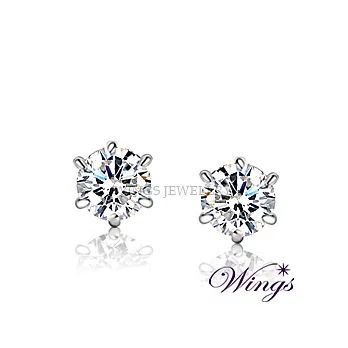 Wings 經典六爪鑲 八心八箭方晶鋯石耳環 (6mm款)