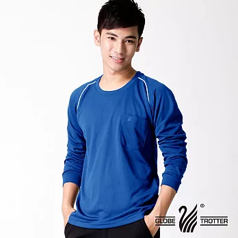 【遊遍天下】MIT男款運動休閒吸濕排汗機能圓領長衫(L038-1)L深藍