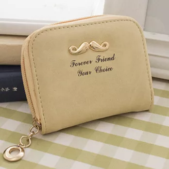 AmaZing 氣質百搭經典翹鬍子磨砂皮小巧拉鍊短夾 (6色可選)奶黃色