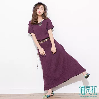 【潘克拉】編織花紋長版捲洋(3色)-FREEFREE紫
